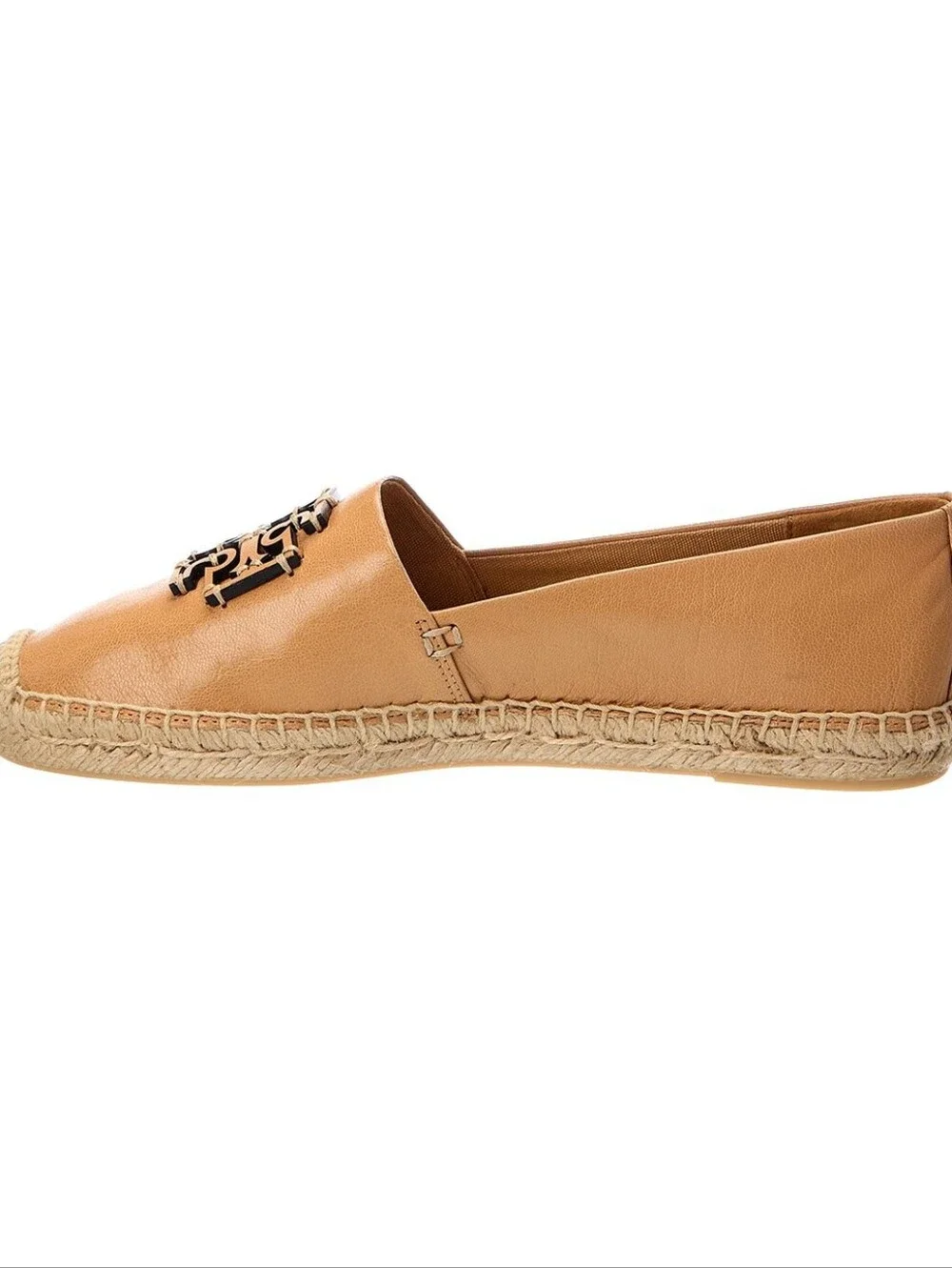 Tory Burch Tan Leather Espadrille Flat with Logo Accent NEW